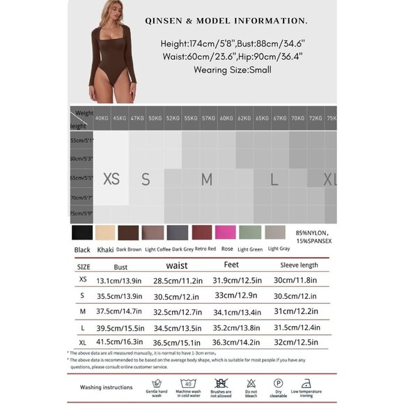 Women's Coffee Bean Square Neck Long Sleeve Double Lined Shirt Tops Bodysuit - Picture 6 of 6